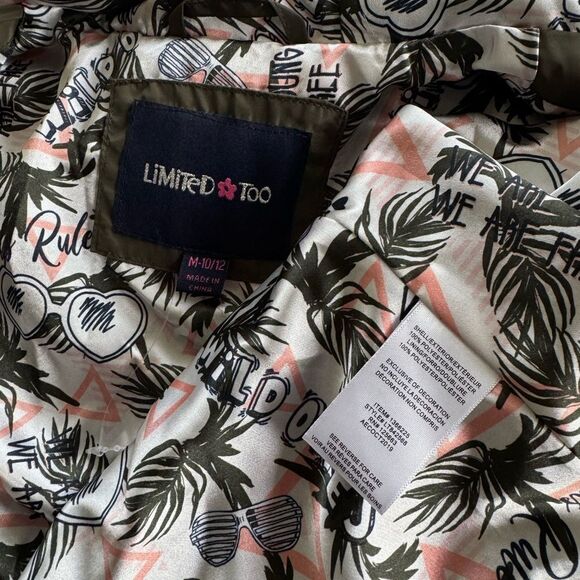 Limited Too Girl’s Size M10/12 Olive Green Lightweight Casual Jacket Zip Up NWOT - Picture 7 of 12